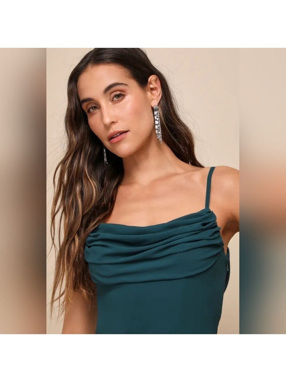 Lulus | Captivated Emerald Green Cowl Neck | Maxi Dress - Picture 3 of 6